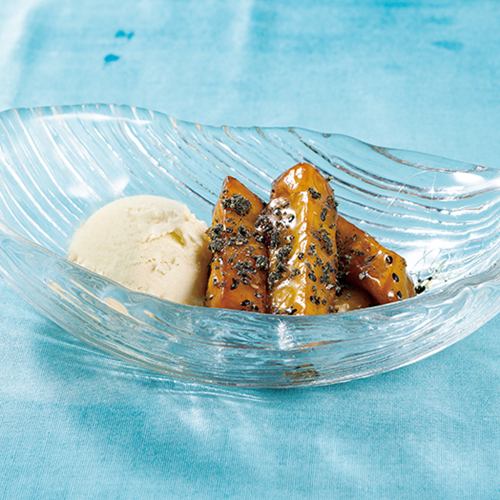 Buckwheat ice cream and candied sweet potato