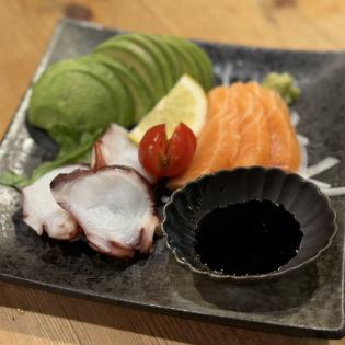 Octopus, salmon and avocado platter