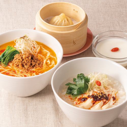 担々麺(ハーフ)【1辛】＆よだれ鶏かゆ(ハーフ)【2辛】セット