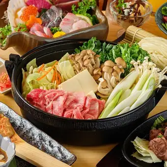 豪華【月コース】2.5時間飲放付!夏は「しゃぶしゃぶ」冬は「すき焼き」♪絶品「牛鍋」を堪能