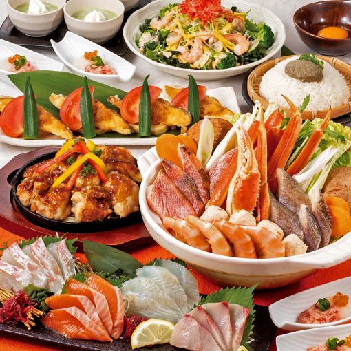 <横断幕特典>【忘年会プレミアム】本ズワイ蟹入り海鮮鍋や若鶏トリュフ全8品+2H飲放付5500円