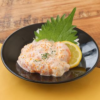 Raw shrimp with mayonnaise