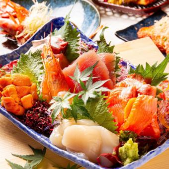 Assortment of three sashimi items delivered directly from the market