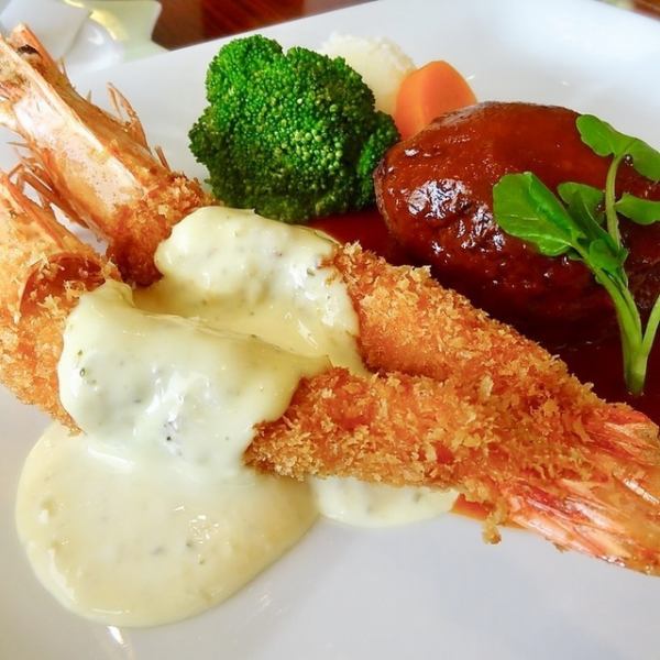 野っぽ特製デミグラスハンバーグ＆特大エビフライコース