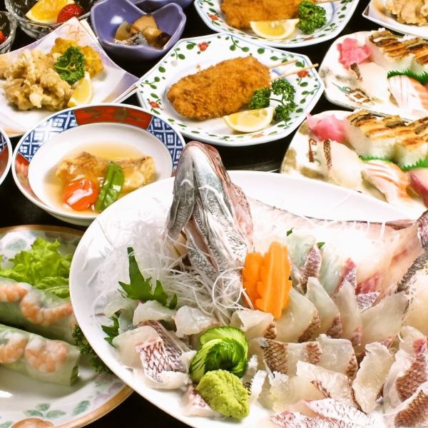 一押し！120分飲み放題付き≪鯛姿造りコース≫全9品7000円‐鯛の姿造/鶏肉ももの天ぷら/豚串カツ‐