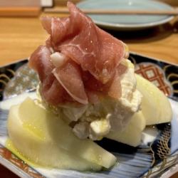 Seasonal fruits and prosciutto with Shiraae sauce