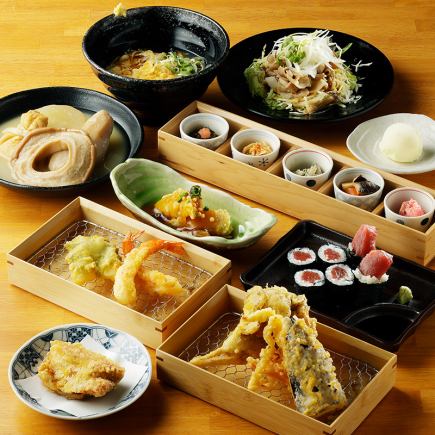 旬の天ぷら,前菜盛り,おでん,本鮪トロたく,たぬき蕎麦＜贅の極み!耀~よう~(120分飲放付)コース＞