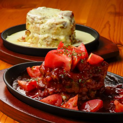 【看板メニュー】高さに驚愕！新感覚！愛媛県産トマトを使用した「2層仕立て」のお好み焼き