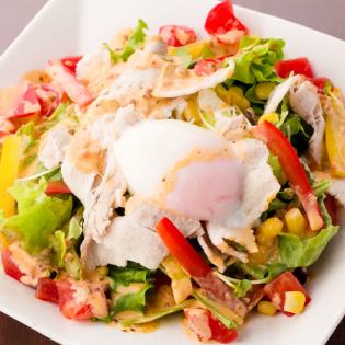 Caesar salad with uncured ham and soft-boiled egg