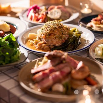 【7品付!1日1組様限定】名物キッシュ×ローストポーク含む満足プラン2時間飲放題付 7品 4500円