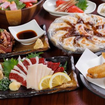 共11道菜【大津火鍋、餃子、馬生魚片、土雞也很豪華 ・高級套餐5,000日圓（含稅）+120分鐘無限暢飲