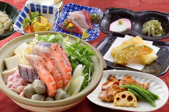 4種から選べるお鍋付き♪お刺身5点盛や若鶏の照り焼き等7品＆2時間飲み放題 5000円