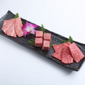 Assortment of three types of Japanese black beef