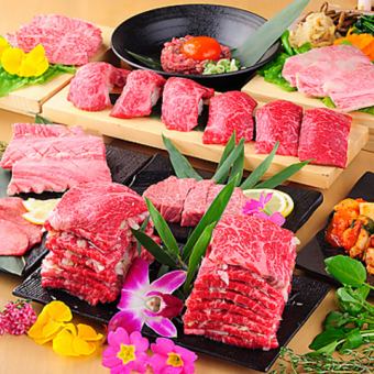 Reservations only available from 12:00 to 14:00. 120-item all-you-can-eat premium course including popular tongue sashimi, meat sushi, and grilled shabu-shabu.