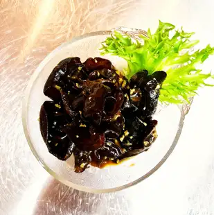 Wood ear mushroom salad with wasabi dressing