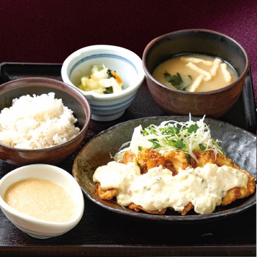 Chicken nanban tartar set meal <with miso soup, lightly pickled vegetables, and grated yam from Tako Town, Chiba Prefecture>