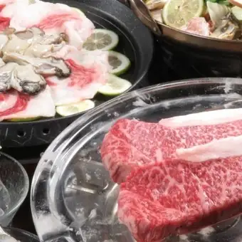 【含2小時暢飲】廣島特色美食套餐，包括水晶烤牛排、廣島火鍋、海鰻刺身（共8道菜）