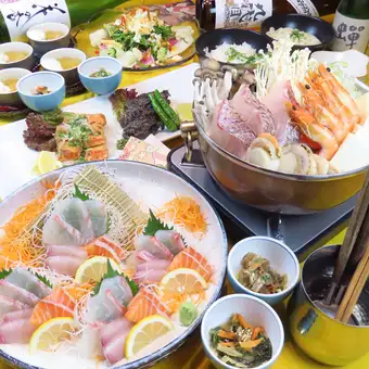 【大皿盛り】忘年会鍋6,500円コース(火の本豚しゃぶor海鮮寄せ鍋)《飲み放題付》◆全7品