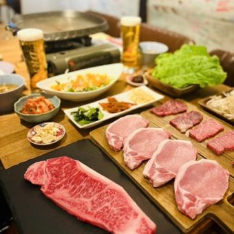 【忘年会におすすめ!】《飲み放題付コース》2名様~◎黒毛和牛サーロイン&九州豚ステーキコース