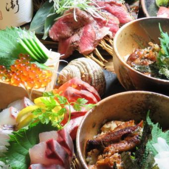 ≪Assortment of 5 kinds of fresh fish × × Beef steak × Eel≫ Unlimited drinks on weekdays [Slightly adult Japanese] course 4000 yen