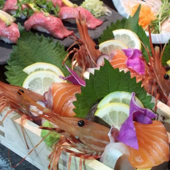 [5 types of fresh fish platter per person, A5 meat sushi] 11 luxurious "selected" courses + unlimited drinks on weekdays for 5,000 yen!!