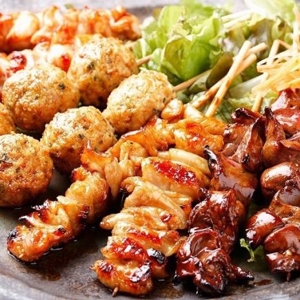 [Saturday-Thursday only] 4,500 yen course with 8 dishes including yakitori skewers and squid teppanyaki! Includes 120 minutes of all-you-can-drink!