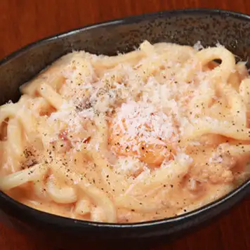 明太カルボナーラうどん