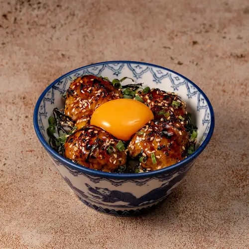 Specialty Tsukune Donburi (chicken meatball rice bowl)