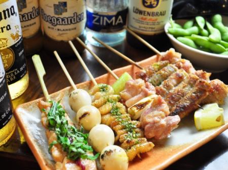 Yakitori's famous restaurant ★ Binchotan Yakitori with a draft beer! All-you-can-drink coupons are very popular ♪