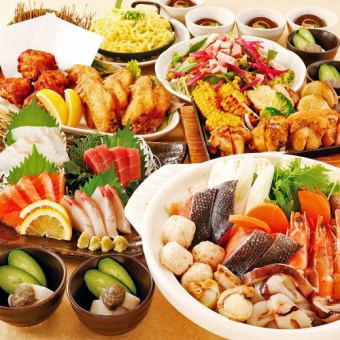 [Daisetsu] 5 kinds of seafood chanko nabe, Hokkaido scallop steak, 4 kinds of sashimi, and 8 other dishes + 2 hours all-you-can-drink for 5,000 yen