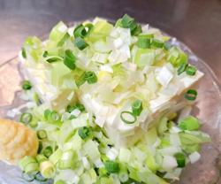 Cold tofu topped with lots of green onions