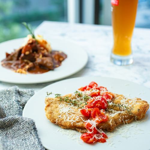 We offer local dishes from all over Germany. Schnitzel is a classic and very popular menu item.