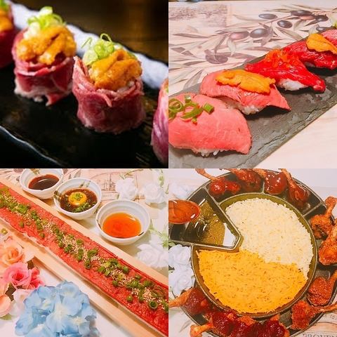 和モダンな個室でお肉や韓国料理、ユッケ寿司などが味わえる★