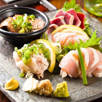 Assorted low temperature cooked bird sashimi