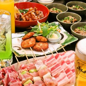 [Weekdays only] All-you-can-drink for 2 hours! Includes 3 types of sashimi! 2 types of yakitori/meat and fish dishes too! 10 dishes including dessert for 4,000 yen◎