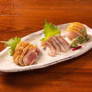 比内地鶏たたき3種盛（もも・ささみ・むね）