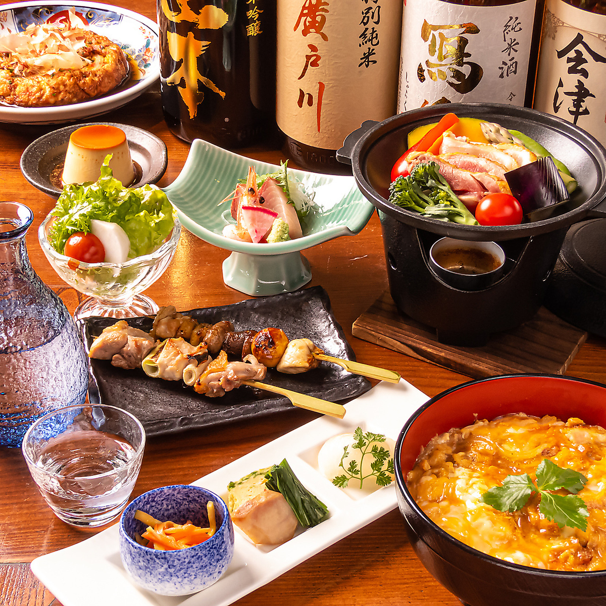 比内地鶏堪能★比内地鶏陶板焼とミニ親子丼付★《2時間飲放付お料理9品7000円》 | 比内やサスケ郡山本店