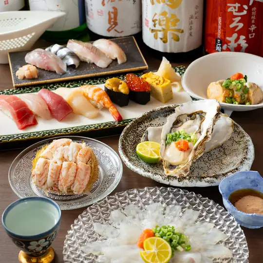 [Recommended for parties of up to 22 people] 10,000 yen course featuring Edo-style sushi prepared by a skilled chef, with 2 hours of all-you-can-drink.