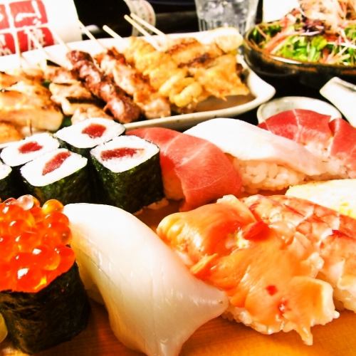 Both sushi, skewer and sashimi ...