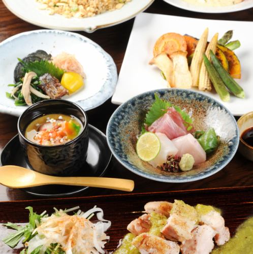 [宴會用] 9種主菜可供選擇，包括經典的京都菜，如青菜，鮮魚和燒烤食材