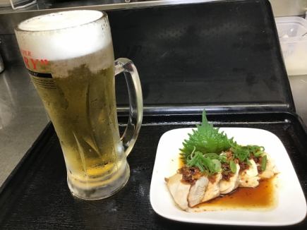 【13時～18時限定】よだれ鶏セット650円　生ビールorブラックニッカハイボール