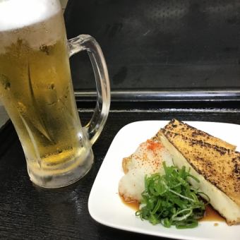 【13時～18時限定】絹豆腐厚揚げセット650円　生ビールorブラックニッカハイボール