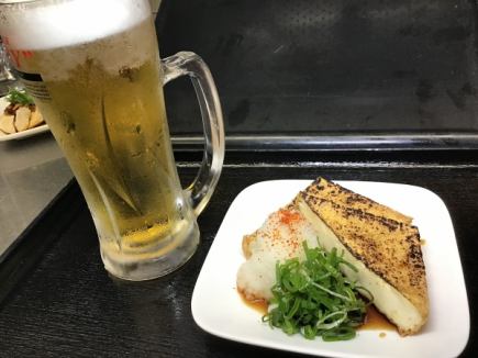 【13時～18時限定】絹豆腐厚揚げセット650円　生ビールorブラックニッカハイボール