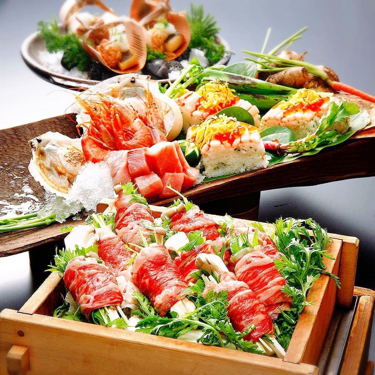 肉类寿司、烤鸡肉串、海鲜、内脏火锅等日本料理/3小时无限量吃喝 2,980日元