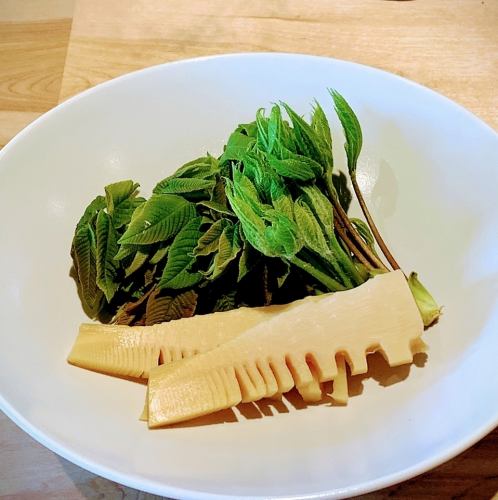 当地产的竹笋和山野菜天妇罗