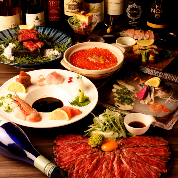 【適合各種宴會】請享用極其奢華的“黑毛和牛、鮑魚、牡蠣、海膽”的幸福套餐。