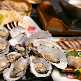 【2H无限畅饮】享受味道，渗透你的五个器官和感官。牡蛎涮锅和3种生鱼片等7种菜肴6,500日元→6,000日元
