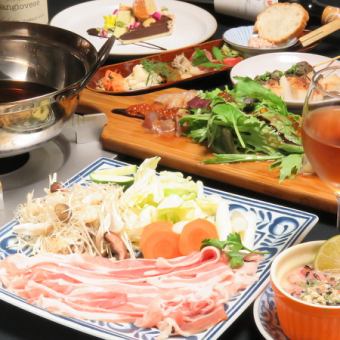 Reservation required★Iberico pork shabu-shabu course 8 dishes total 4500 yen (120 minutes all-you-can-drink included)