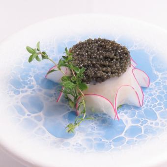 Squid tartar and caviar with beautiful harmony