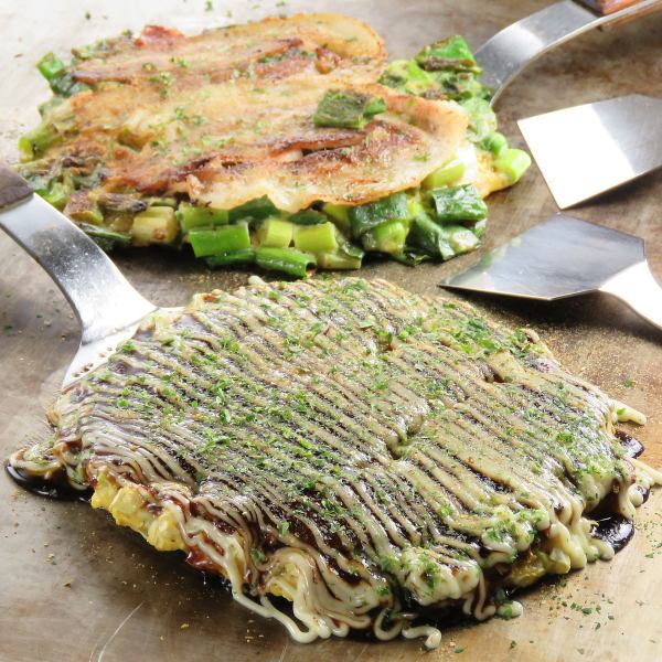[Popular] Okonomiyaki (pig, squid, shrimp balls, etc.) Green onions (pig, squid, shrimp) use large green onions ☆ 700 yen ~ ♪